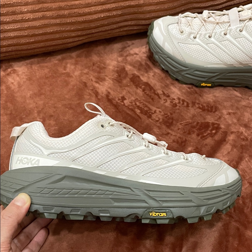 Hoka Women's Cream and Gray Trail Shoes